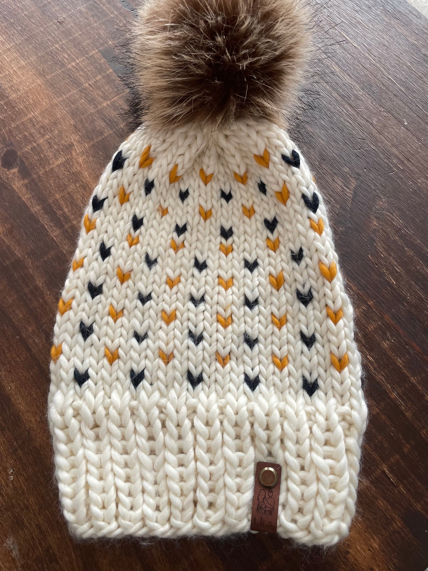 Navy/Mustard Fair Isle Heart Hat