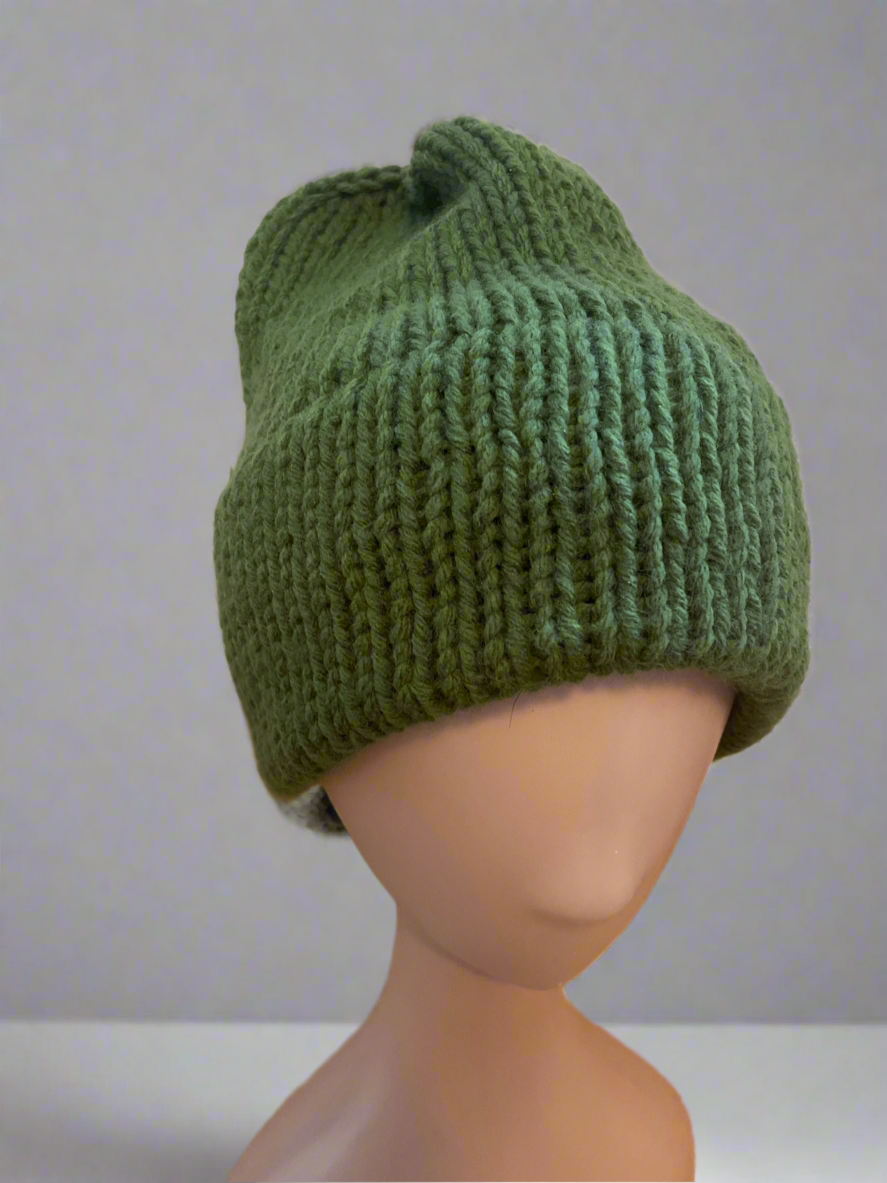 Double Brim Beanie in Olive Green
