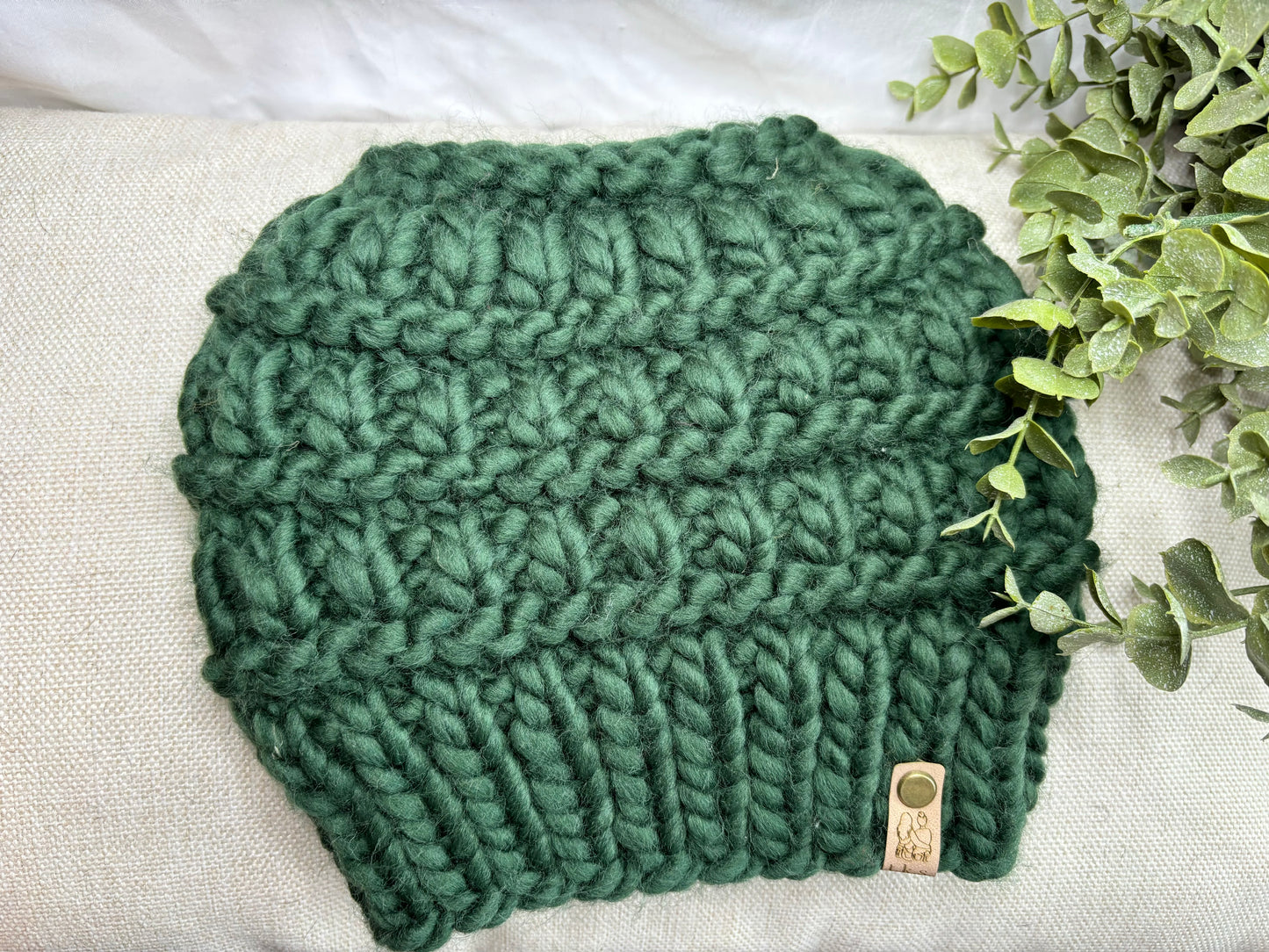 Hunter Green Messy Bun Hat