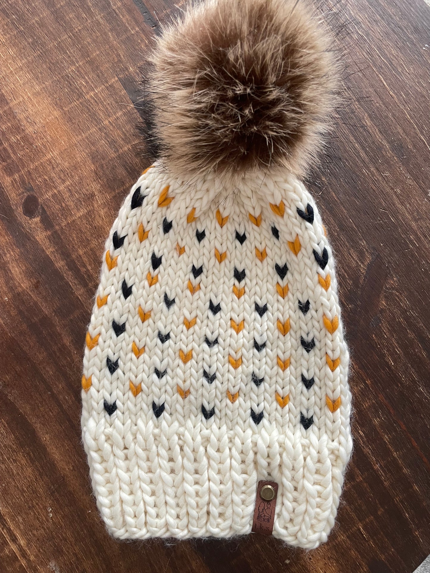 Navy/Mustard Fair Isle Heart Hat