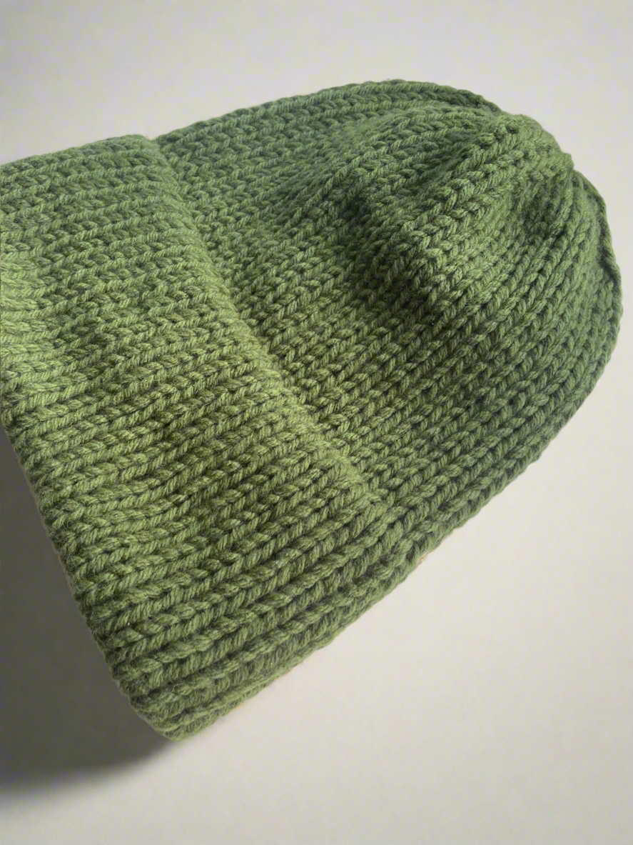 Double Brim Beanie in Olive Green