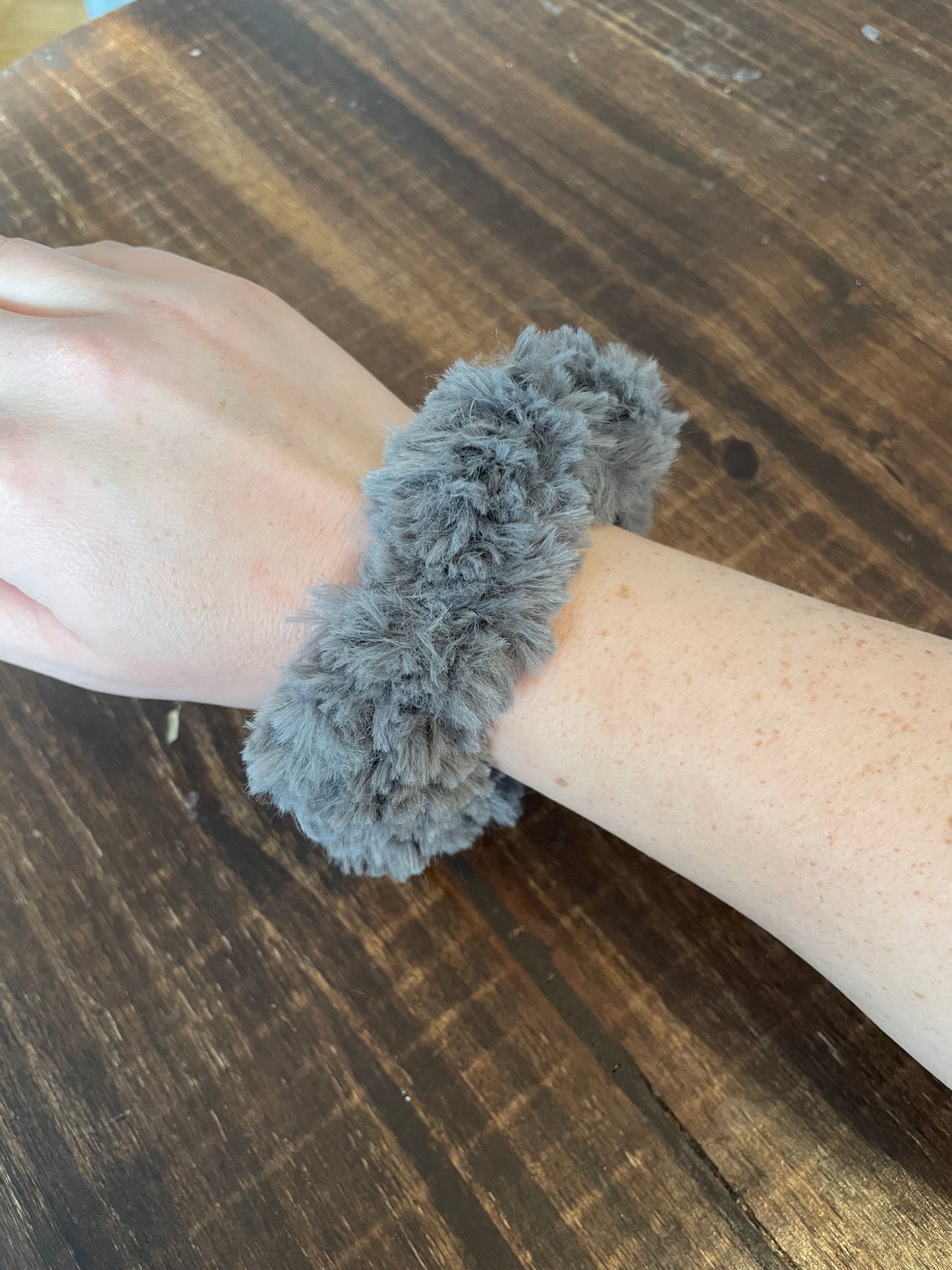 Dark Grey Faux Fur Scrunchie