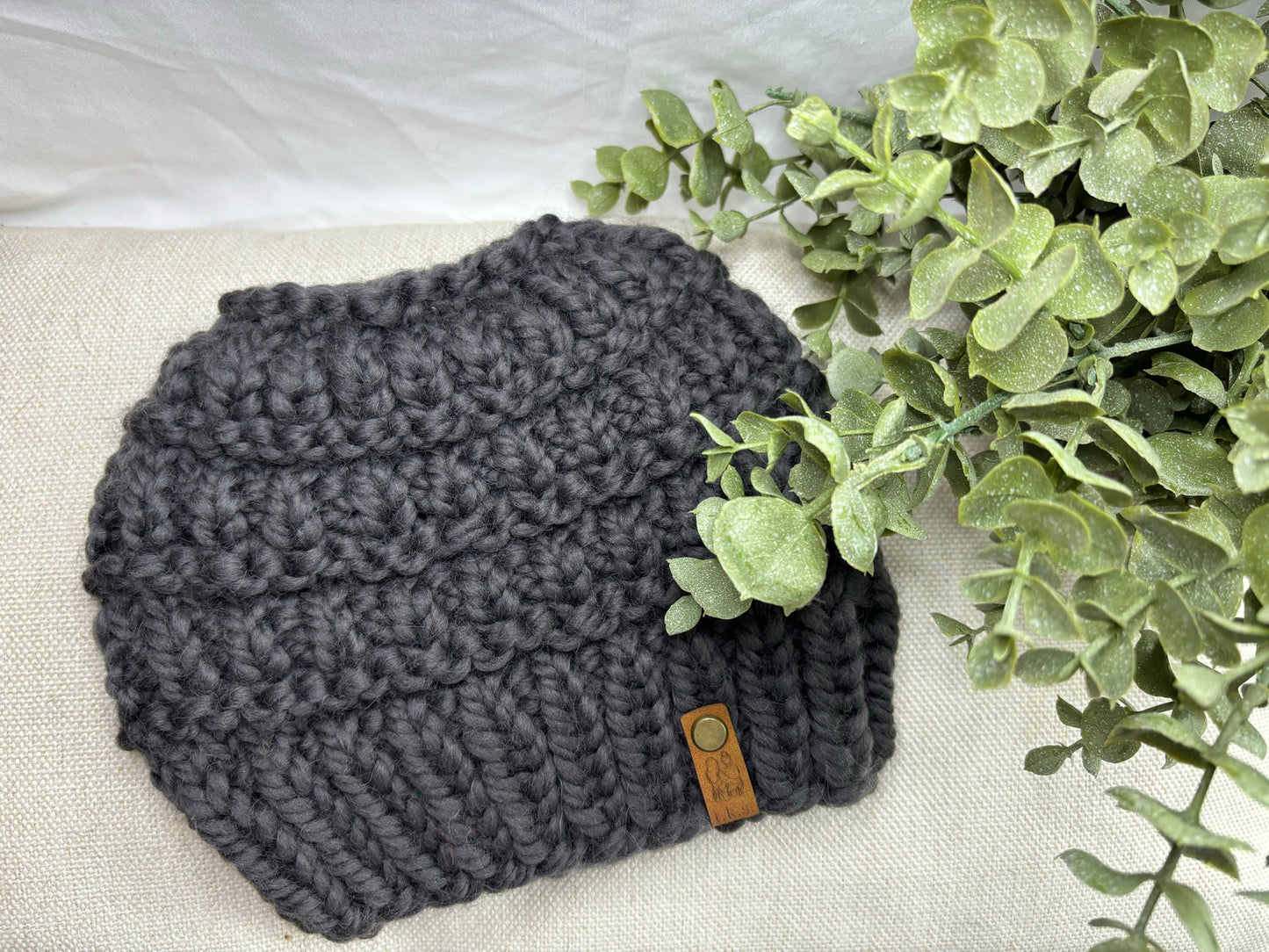 Messy Bun Hat in Charcoal Grey