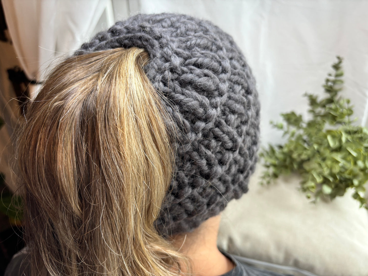 Messy Bun Hat in Charcoal Grey