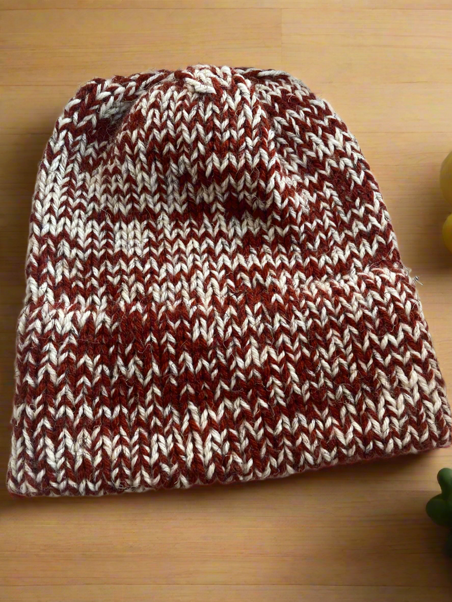 Double Brim Beanie in Cinnamon & Wheat