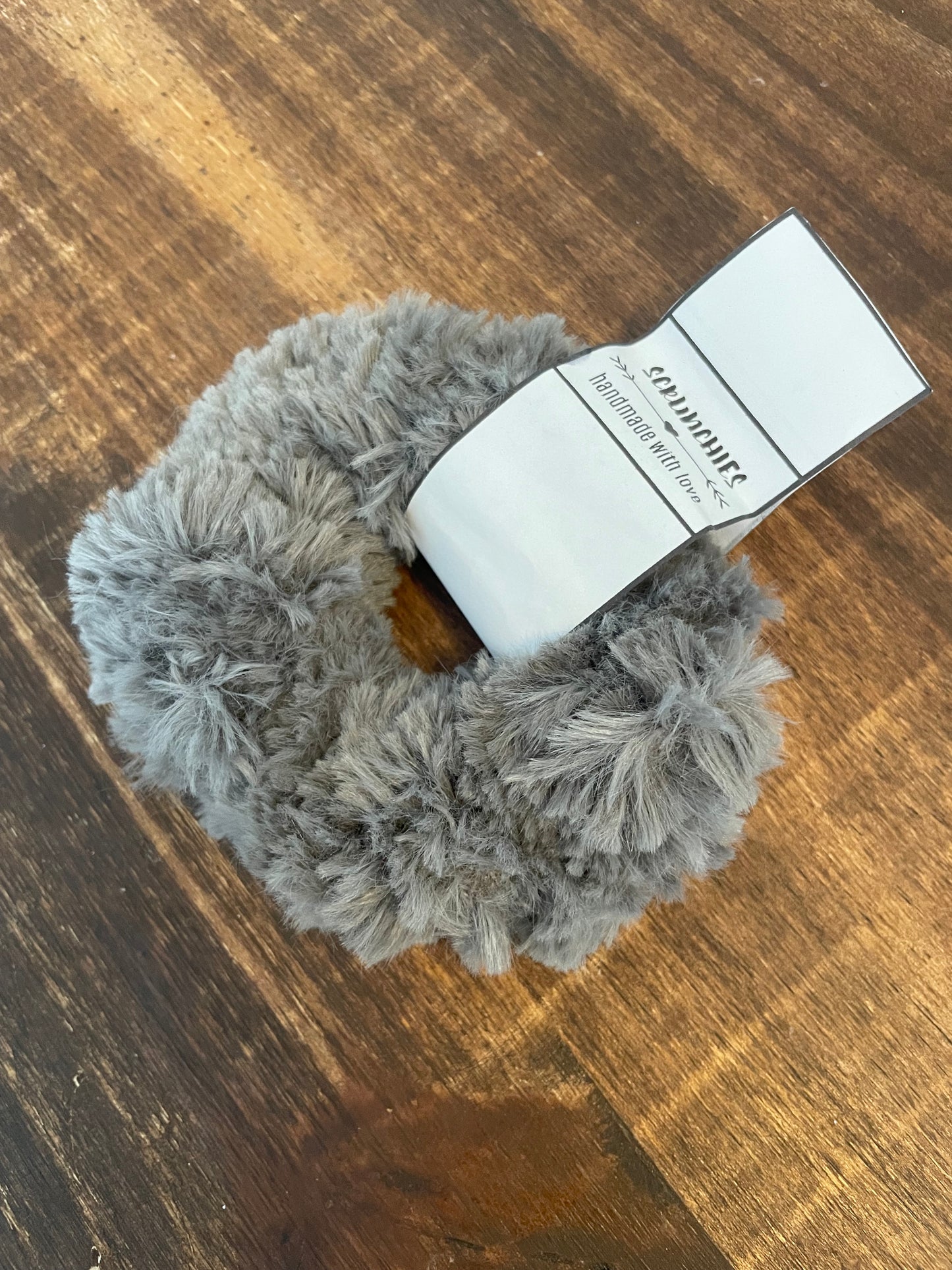 Dark Grey Faux Fur Scrunchie