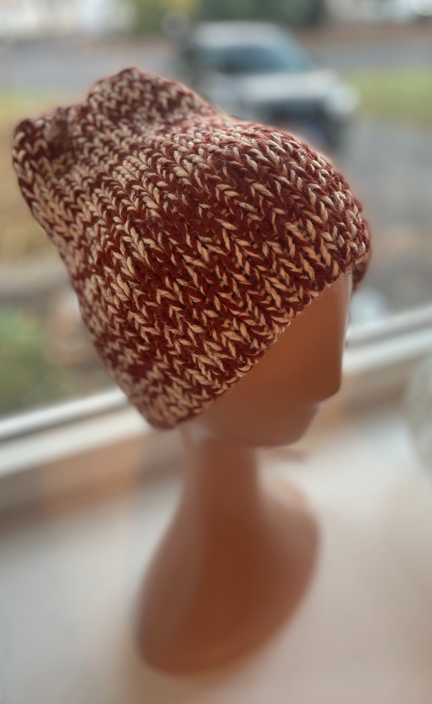 Double Brim Beanie in Cinnamon & Wheat