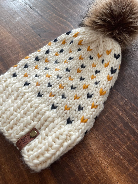 Navy/Mustard Fair Isle Heart Hat