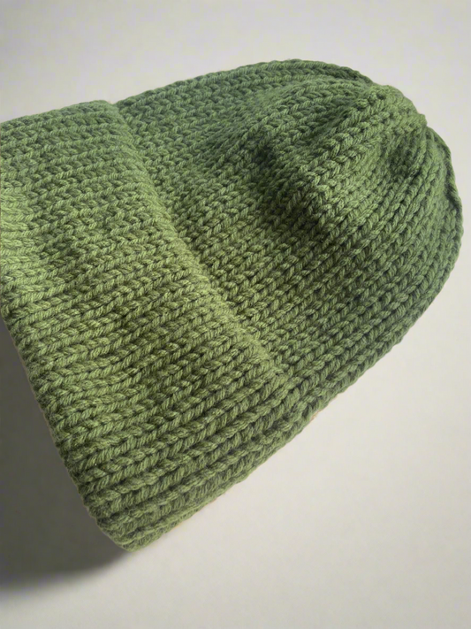Double Brim Beanie in Olive Green