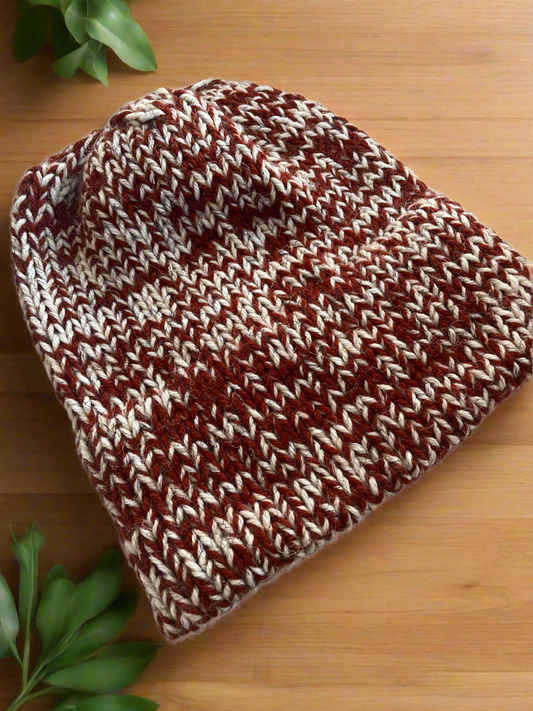 Double Brim Beanie in Cinnamon & Wheat