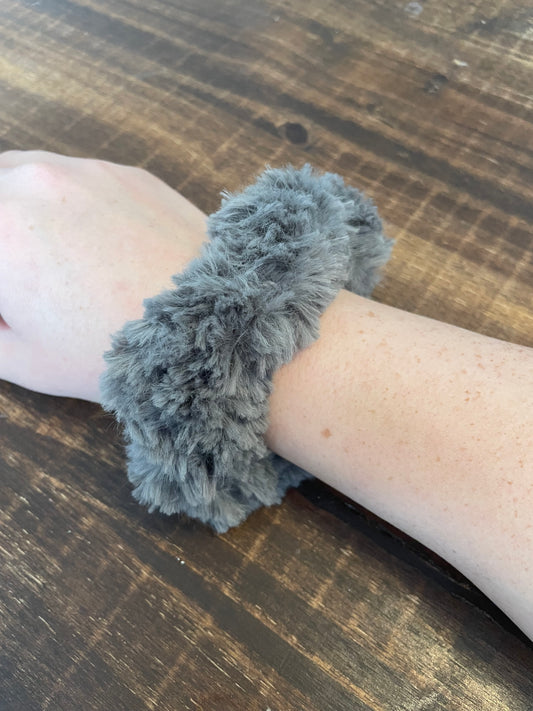 Dark Grey Faux Fur Scrunchie