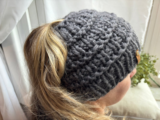 Messy Bun Hat in Charcoal Grey